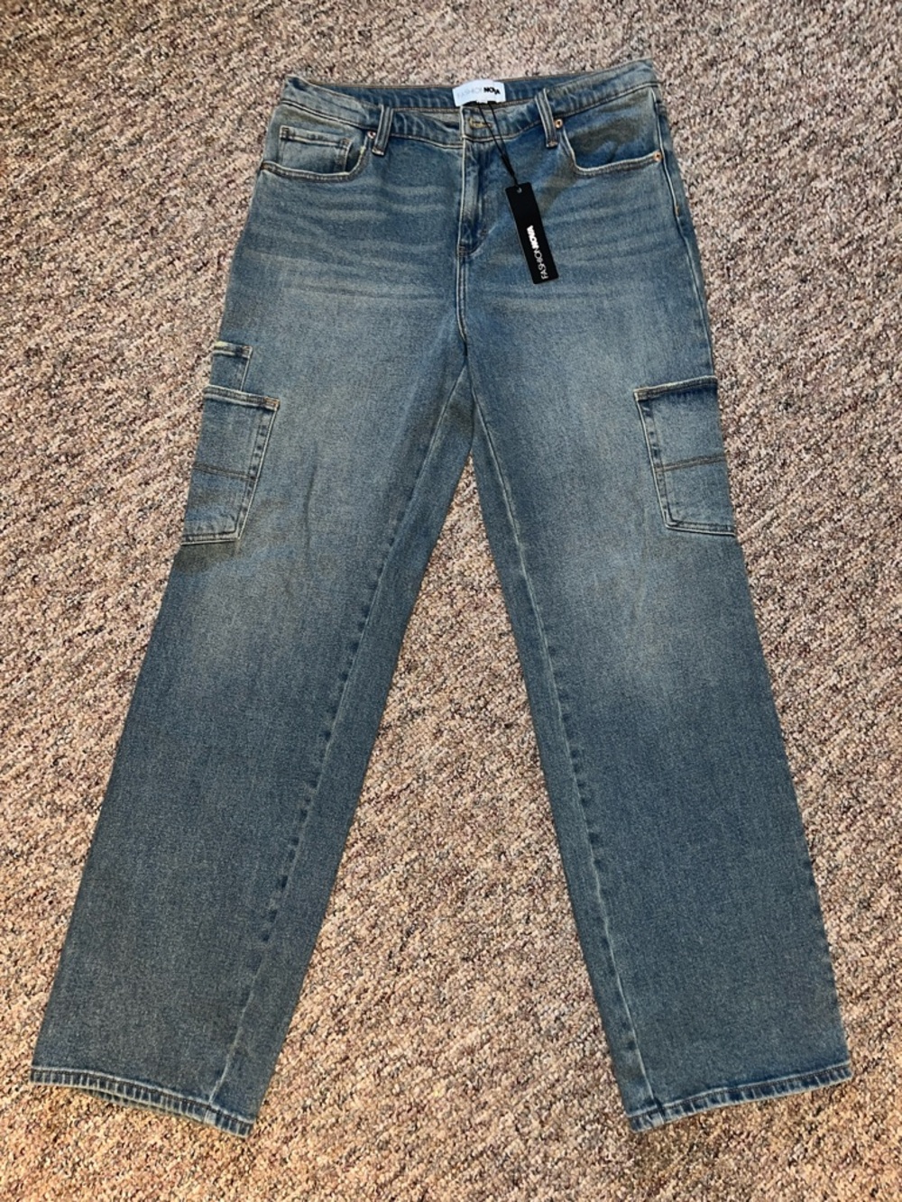 Fashion Nova Women's Light Blue Cargo Straight Jeans